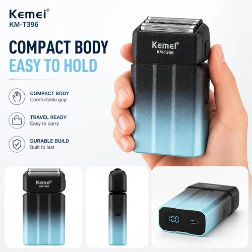 Miniatura 8 de Kemei KM-T396 - Afeitadora eléctrica para hombres con 3 cuchillas flotantes, afeitadora eléctrica inalámbrica recargable de 7500 RPM para hombre
