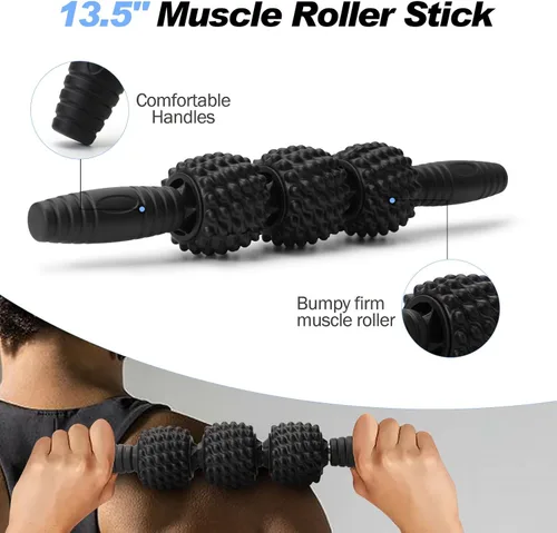 Miniatura 3 de JOYENERGY Juego de rodillos de espuma 5 en 1, rodillo de espuma de punto gatillo, barra de masaje, bola de masaje, correa de estiramiento para Negro