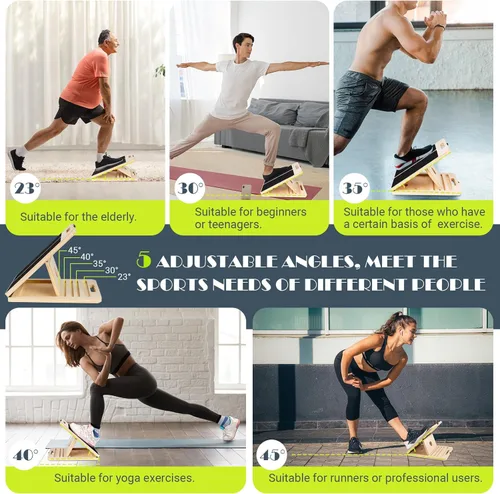Miniatura 5 de Slant Board for Calf Stretching, Adjustable Portable Wooden Incline Board for Calf Stretcher with Training Poster, 300 Lbs Weight Capacity Calf