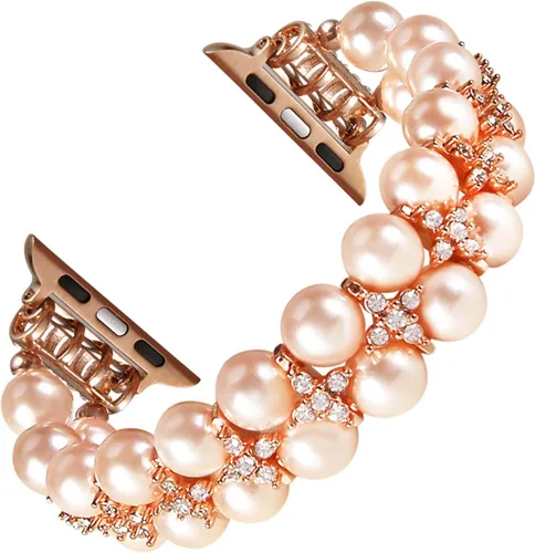 Miniatura 11 de Pulsera de perlas compatible con Apple Watch de 38/40/41 mm 42/44/49 mm iWatch Series 9/8/7/6/5/4/3/2/1, correa de repuesto de joyería de diamantes