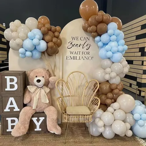 Miniatura 3 de Globos azules y marrones, 60 piezas, juego de globos de látex color azul macarrón, blanco, arena, nude, marrón claro, para decoración de baby shower