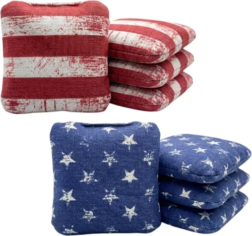 Miniatura 21 de Bolsas Profesionales de Cornhole de Doble Cara - 16 oz 6x6 con Relleno de Resina Premium - Bolsas de Frijoles Pro de Torneo Oficial Rojo/real