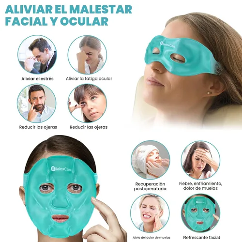Miniatura 3 de RelaxCoo Máscara de hielo para cara y ojos para ojeras e hinchazón, compresa fría y caliente, paquete de mascarilla facial de gel frío refrescante