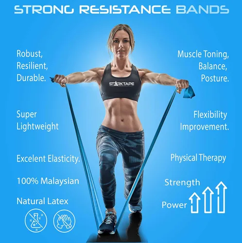Miniatura 4 de Bandas de resistencia. Banda de látex y sin látex. Perfecto para fisioterapia, ejercicio en casa, yoga, pilates, gimnasio, entrenamiento