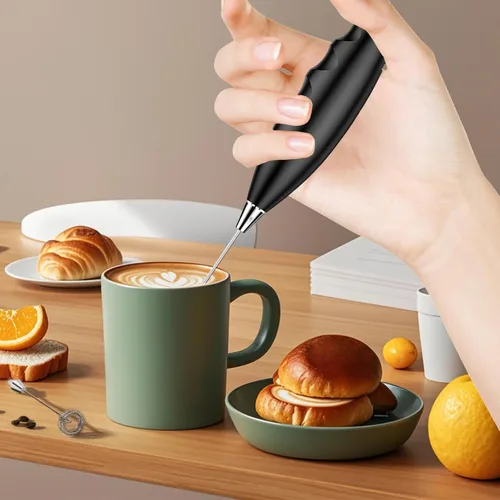 Miniatura 3 de Espumador de leche inalámbrico con doble cabeza, batidor de huevos de mano y máquina de espuma de café, recargable con soporte, negro