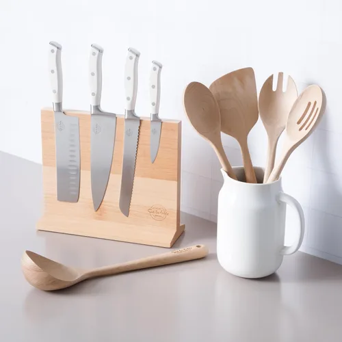 Miniatura 5 de Sur La Table Kitchen Essentials - Juego de 5 piezas de cuchillos de acero alemán con mango triple remachado en bloque magnético de madera de haya