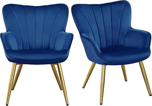 Miniatura 12 de Topeakmart Silla decorativa de terciopelo, moderna y de mediados de siglo, silla de maquillaje con acolchado suave y respaldo alto para sala de Azul