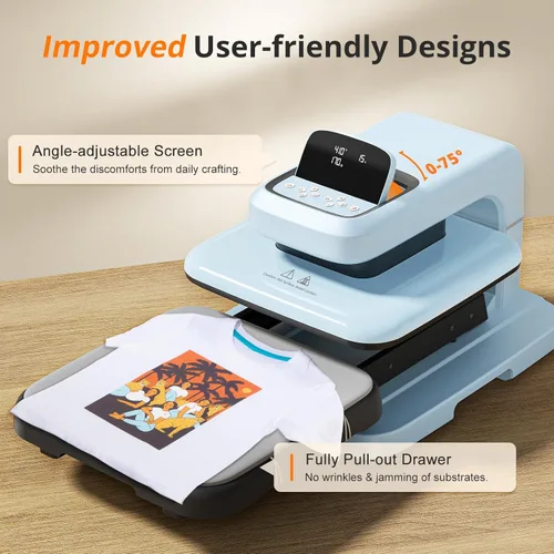 Miniatura 6 de HTVRONT Auto Heat Press 2 - Máquina de prensa de calor para camisetas con presión ajustable y mayor altura de calentamiento, se calienta rápido