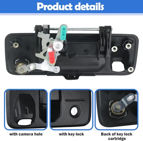 Miniatura 5 de Osompar Manija de cierre con llave para puerta trasera compatible con Toyota Tundra 2014-2021 Toyota Tacoma 2016-2021 con cámara trasera, textura