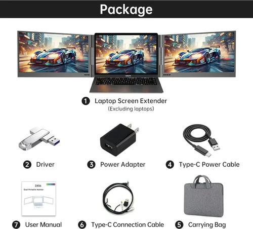 Miniatura 8 de MT-VIKI Extensor de pantalla para laptop de 15.6 pulgadas, monitor potable para computadora portátil, solo una conexión de cable USB-C, compatible