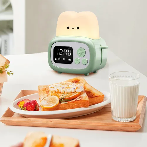 Miniatura 8 de QANYI Lámpara Reloj Temporizador Pequeña Tostadora, Linda Luz Nocturna con Herramienta de Gestión del Tiempo y Reloj de Mesa con Alarma