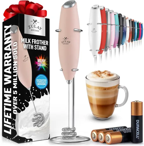 Miniatura 101 de Zulay Kitchen Espumador de leche de mano con pilas Duracell AA – Mezclador eléctrico ultrarrápido y creador de espuma, mezclador de bebidas fácil