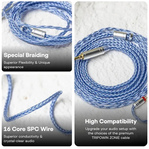 Miniatura 4 de Linsoul Tripowin Zonie - Cable IEM de 16 núcleos chapados en plata, cables mejorados para auriculares SPC de 1.25m para ZS10 PRO 2 AS10 PRO ZSN PRO