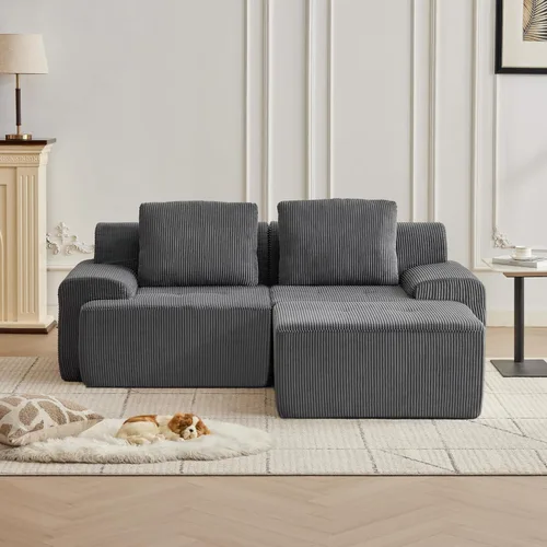Miniatura 31 de Modular Sectional Sofa with Movable Ottoman, 1 Seat Deep Seat Couch with 1 Pillow, Comfy Cloud Sectional Sofa for Living Room, Bedroom and Apartment