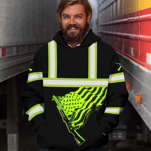 Miniatura 6 de Sudadera con capucha de alta visibilidad con diseño de bandera de Estados Unidos para hombre, reflectante, ropa de trabajo de seguridad