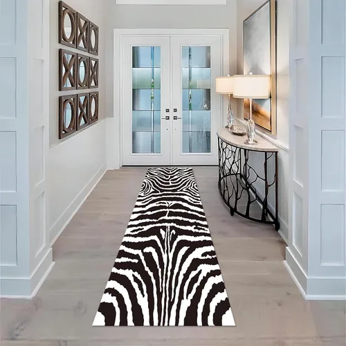 Miniatura 2 de Alfombra de pasillo con estampado de tigre, 2 x 10 pies, alfombra de rayas con estampado de piel de animal, alfombra interior a rayas blancas y 5