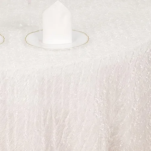 Miniatura 5 de Balsa Circle Mantel redondo de poliéster de 120 pulgadas, color blanco, con flecos, para bodas, fiestas, eventos, recepción, catering, suministros