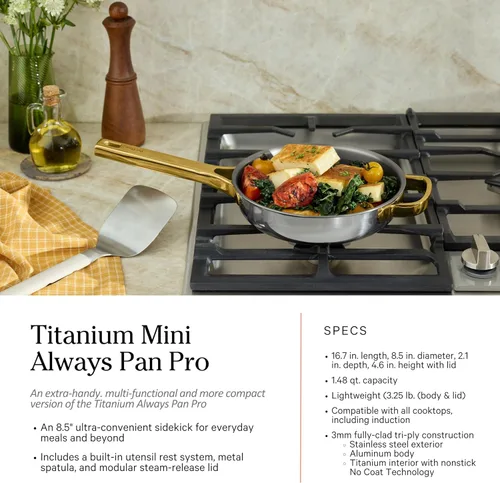 Miniatura 4 de Our Place Titanium Pro Juego de utensilios de cocina Juego de ollas y sartenes de 10 piezas con Always Pan Pro, Perfect Pot Pro y Minis Dorado