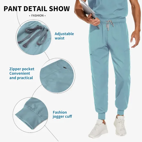 Miniatura 3 de VIAOLI Conjunto de ropa quirúrgica para hombre con cuello en V y pantalón deportivo, 8 bolsillos con botones de carga, conjuntos de liquidación