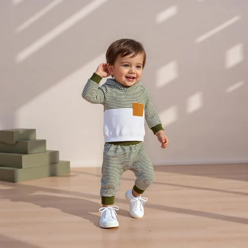 Miniatura 65 de Conjunto de ropa de otoño e invierno para bebé y niño, sudadera larga con capucha y pantalones para niños pequeños, 6, 12, 18, 24 meses, 2T