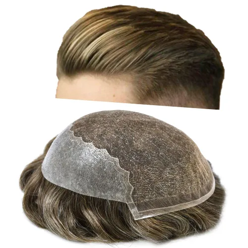 Miniatura 109 de Toupee - Sistemas de reemplazo de cabello para hombre, encaje frontal suizo, nudo blanqueado, pieza de cabello humano natural 1# negro azabache, 8 x
