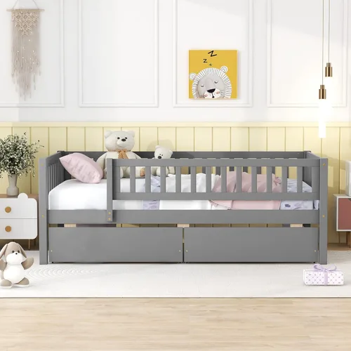 Miniatura 23 de Harper & Bright Designs Sofá cama individual con nido, marco de cama infantil de madera tamaño individual con valla, cama nido individual