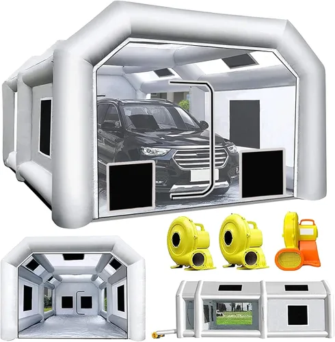 Cabina de pintura inflable de 21.5 x 13 x 9 pies con múltiples filtros de algodón y tres sopladores, cabina de pulverización portátil para piezas de