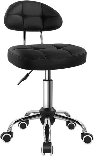 BFTOU Taburete giratorio minimalista cuadrado negro con rueda para trabajo, spa, tienda, masaje, altura ajustable y rentable, silla con respaldo