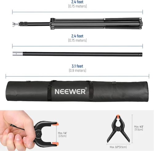 Miniatura 7 de NEEWER - Sistema de soporte de telón de fondo para estudios fotográficos, soporte de fondo ajustable de 10 pies / 3 metros de ancho y 6.6 pies / 2