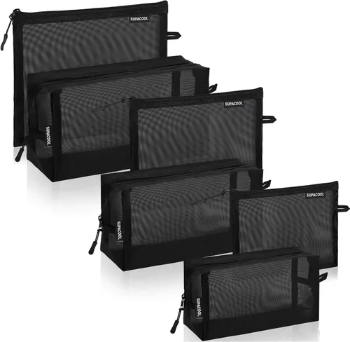 Miniatura 16 de SUPACOOL Bolsa de maquillaje de malla de viaje, bolsas organizadoras de cosméticos con cremallera, bolsas organizadoras de pañales, bolsa de nailon