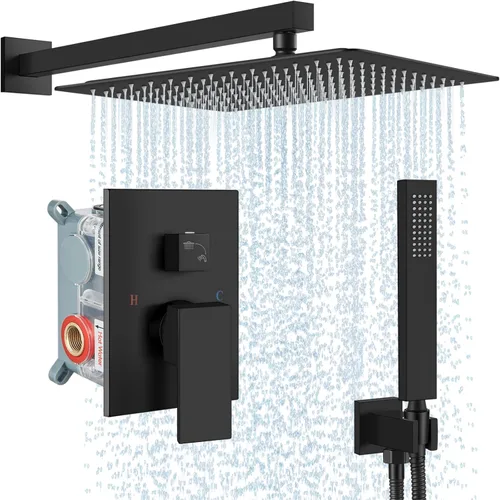 Miniatura 11 de Midanya Sistema de ducha de lluvia, cabezal de ducha cuadrado de lluvia, juego de grifo de ducha con rociador de mano, kit de moldura de válvula