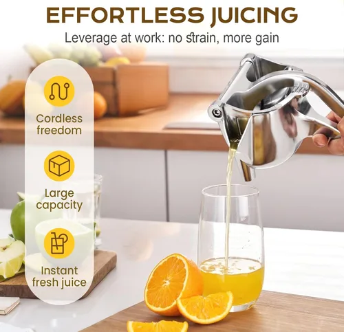 Miniatura 4 de Exprimidor manual de limón, extractor de jugo de fruta fresca de aleación de aluminio 2026, exprimidor de presión manual con agarre ergonómico
