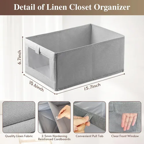 Miniatura 2 de Organizadores y almacenamiento de ropa de lino, paquete de 2 contenedores de almacenamiento de ropa de lino con ventana de malla, organizador