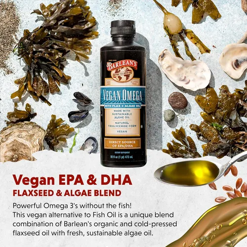 Miniatura 4 de Barlean's Suplemento vegano Omega de lino líquido y aceite de algas a base de plantas EPA DHA de aceite de algas y linaza orgánica, suplementos