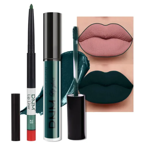 Miniatura 58 de evpct 2 Piezas Lápiz Labial Líquido Verde Esmeralda con Brillo Glitter, Brillo Labial Tinte y Delineador de Labios Retráctil, Set de Maquillaje