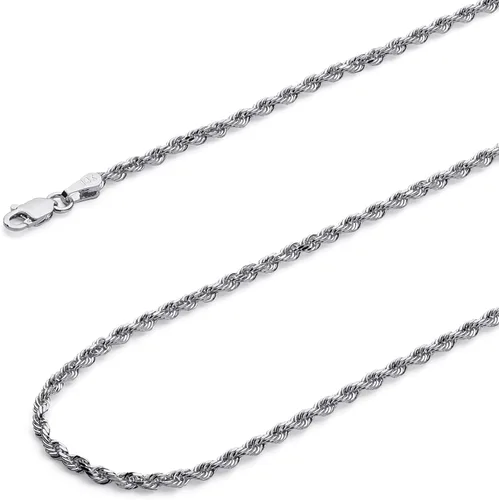 Miniatura 15 de Collar de cadena de cuerda de corte de diamante de 14 quilates con corte de diamante macizo de 0.157 in, 0.118 in, 0.098 in, 0.079 in, 0.059 in
