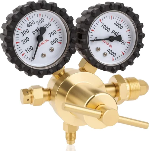 Regulador de nitrógeno Beaiguná, regulador de nitrógeno HVAC de 0-800 PSI con entrada CGA580, conexión de salida de llama macho de 1/4 de pulgada,