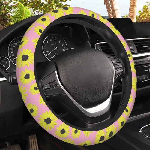 Miniatura 10 de Funda de volante con puntos negros abstractos, protector elástico antideslizante para volante, decoración interior de automóvil para mujeres