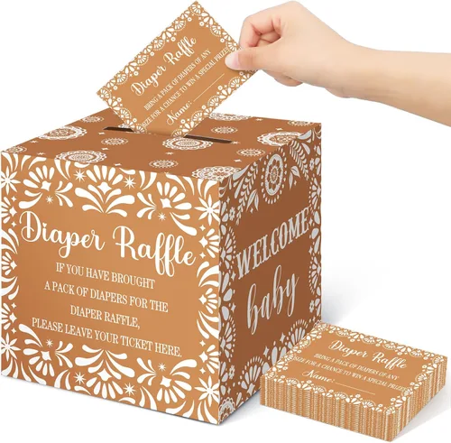 Miniatura 58 de Teling 51 boletos para rifas de pañales con caja de tarjetas, decoración de baby shower, caja de soporte para baby shower, para fiesta de rifas
