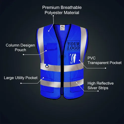 Miniatura 4 de Chaleco de seguridad con logotipo personalizado de alta visibilidad, chaleco reflectante clase 2, ropa de trabajo de construcción con 5 bolsillos
