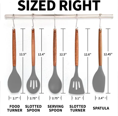 Miniatura 8 de Zulay Kitchen Juego de utensilios de cocina de silicona antiadherente con auténticas asas de madera de acacia, juego de utensilios de cocina de 5