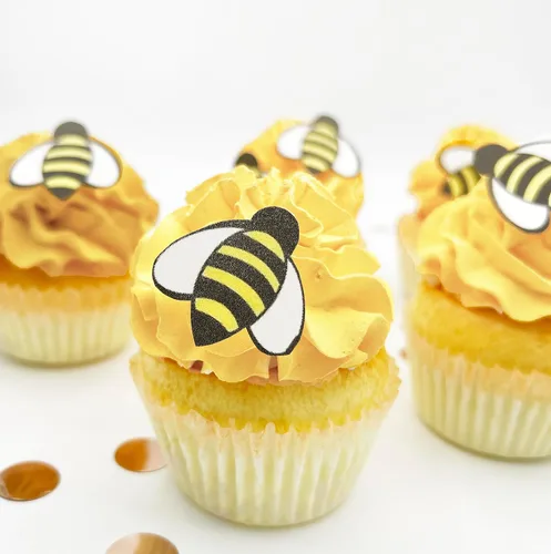 Miniatura 2 de Sugar Robot - Abejas comestibles para decoración de pastel - Tamaño pequeño - Decoraciones comestibles de abejas para pastel - Elaboradas Amarillo