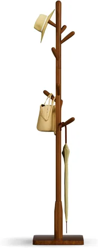 Miniatura 12 de Perchero de madera maciza, perchero independiente en forma de árbol con 11 ganchos, poste principal de 1.6 pulgadas de diámetro para ropa, soporte