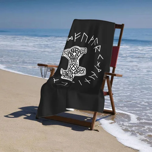Miniatura 7 de Vikings Mjolnir and Rune Wheel - Toalla de playa absorbente con símbolo de mitología nórdica, toallas de playa de gran tamaño, súper 32 x 52 pulgadas