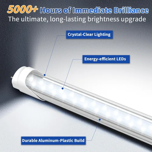 Miniatura 3 de JESLED T8 - Bombillas LED tipo A+B de 4 pies, 24 W, 3000 lúmenes, 5000 K, luz blanca diurna, Plug and Play o derivación de lastre, repuesto de tubo