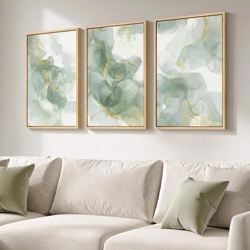 Miniatura 34 de Framed Sage Green Abstract Landscape Wall Art for Bedroom, 3 Piece Modern Canvas Prints Paintings Artwork for Walls, Minimalist Nature Pictures for