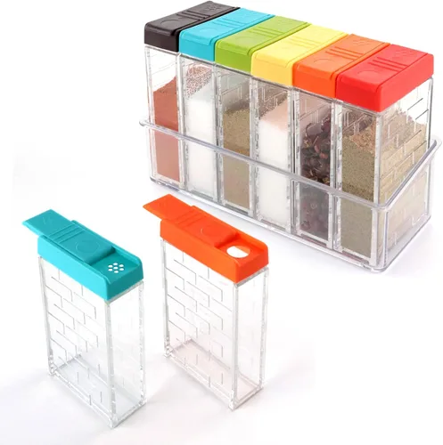 Miniatura 10 de URALFA Recipientes Pequeños para Especias con Tapas 2 en 1, Paquete de 24, Agitadores de Especias con Orificios Ajustables y Tapas, Frascos de Marrón