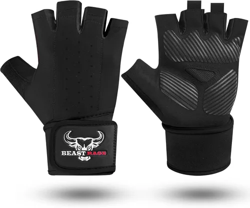 BEAST RAGE Guantes de entrenamiento acolchados para hombres, correas largas para la muñeca estabilizan el agarre para adultos, guantes de