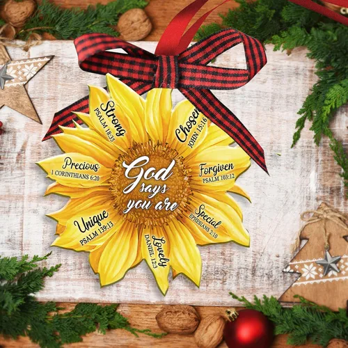 Miniatura 4 de Talataca Girasol Dios Dice Que Eres Único Cristiano Amante de Jesús Adorno Plano 2D Navideño de Árbol de Navidad Adorno de Madera para Colgar