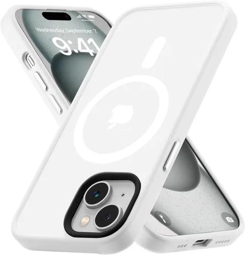 Miniatura 23 de Tigowos - Funda magnética para iPhone 15, resistente a las caídas, sensación de piel mate, a prueba de golpes, delgada, negro mate